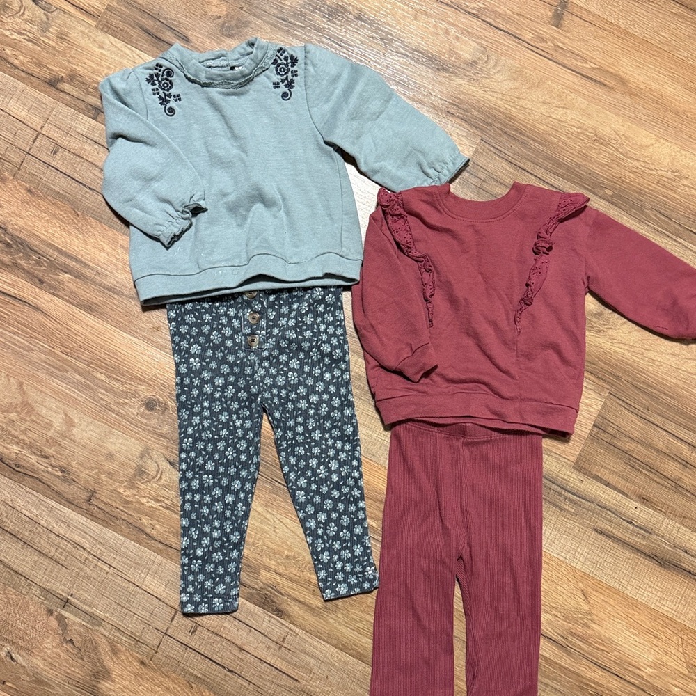 Girls’ Outfit Bundle - Blue Floral and Maroon Ruffle